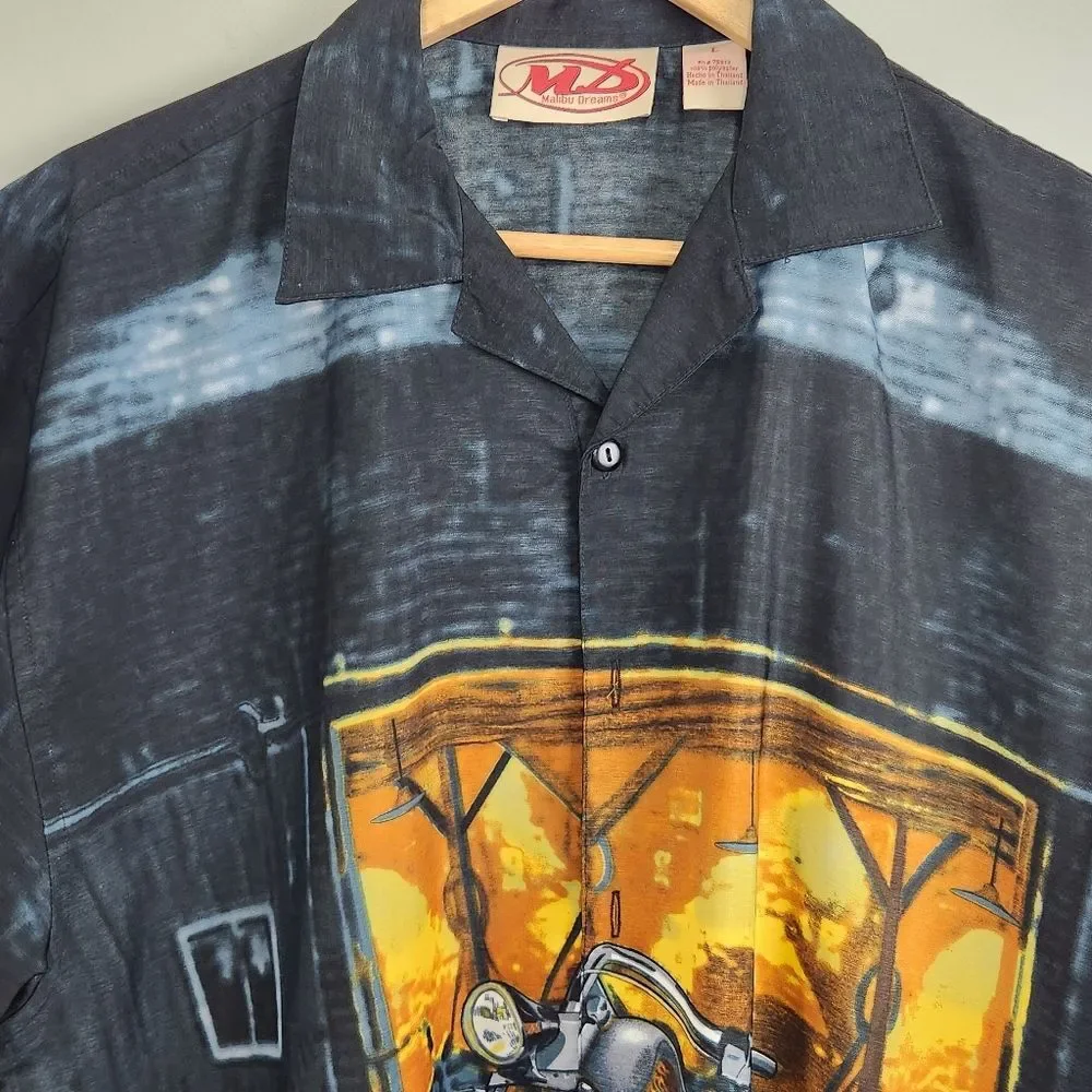 Vintage Biker 90s Y2K Motorcycle Short Sleeve Button Up Shirt Sz L - Picture 9 of 10